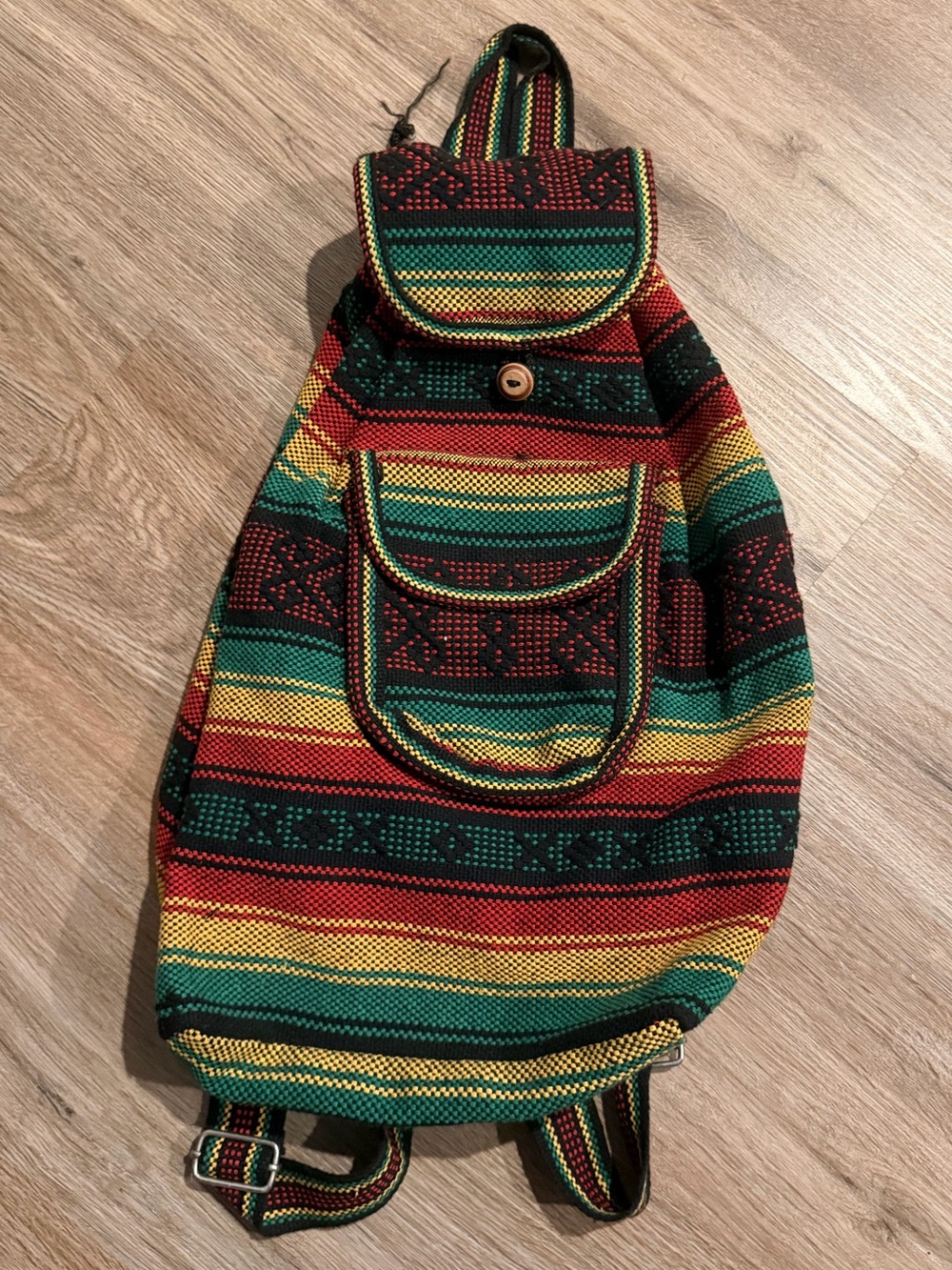 Woven Stripe Multicolor Backpack - Green/Red/Yellow from Mexico